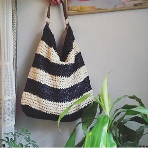 XL Talbots striped straw tote bag 17” X 17”